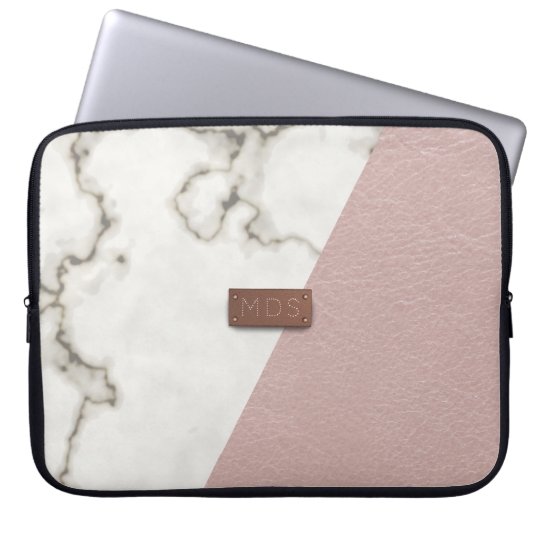 Faux blush pink leather marble Laptop Sleeve