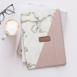 Faux Blush Pink Leather Marble Monogram iPad Cover<br><div class="desc">Fabulously faux marble and blush pink leather effect iPad cover with a rose gold metallic look plate for your initials. Please note this is a printed effect - no pink cows nor marbled critters were harmed in the making</div>