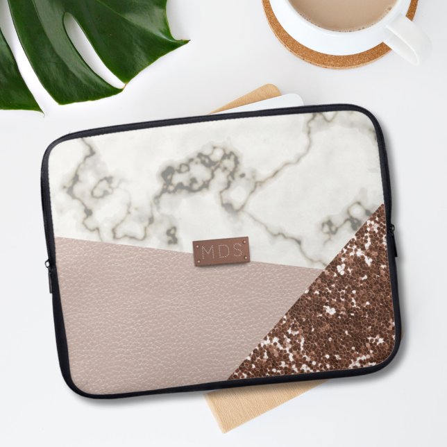 Faux Blush Rose Gold Glitter Marble Modern Laptop Sleeve (Creator Uploaded)
