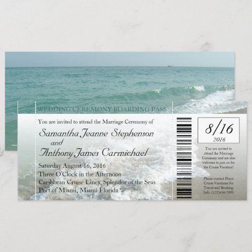 Faux Boarding Pass Beach Wedding Ticket Invitation