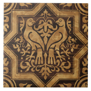Faux Bois Medieval Birds Ceramic Tile