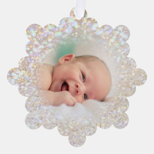 faux bokeh glitter baby photo ornament card