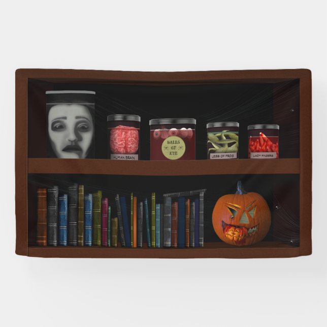 Faux Bookshelf Haunted House Lab Halloween  Banner (Horizontal)