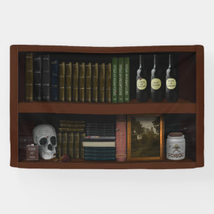 Faux Bookshelf Haunted House Witch Den Halloween Banner