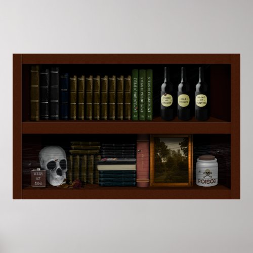 Faux Bookshelf Haunted House Witch Den Halloween Poster