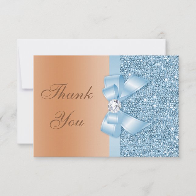 Faux Bow Sequins Blue Milk Chocolate Thank You (Front)