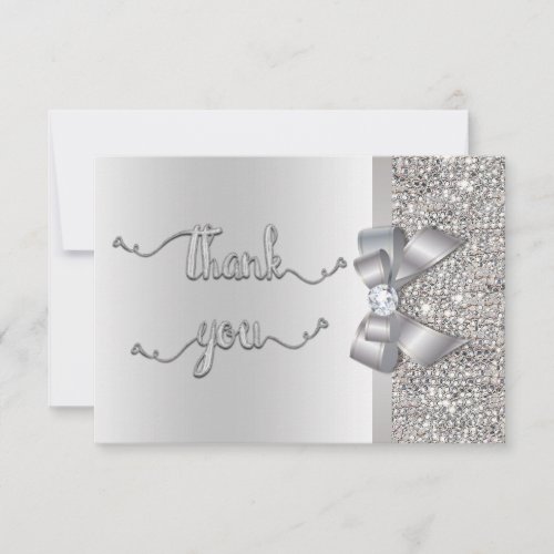 Faux Bow Silver Sequins Thank You Wedding