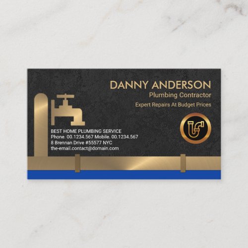 Faux Brass Pipes Faucet Blue Water Grunge Plumbing Business Card