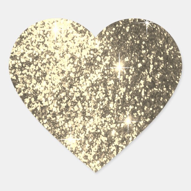 Faux Bright Gold Glitter Heart Sticker (Front)