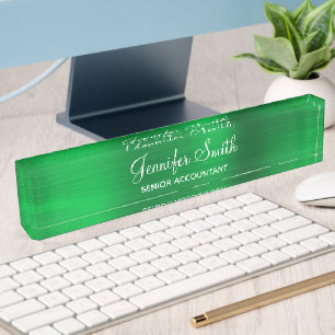 Faux Bright Green Foil with Job Title Desk Name Plate