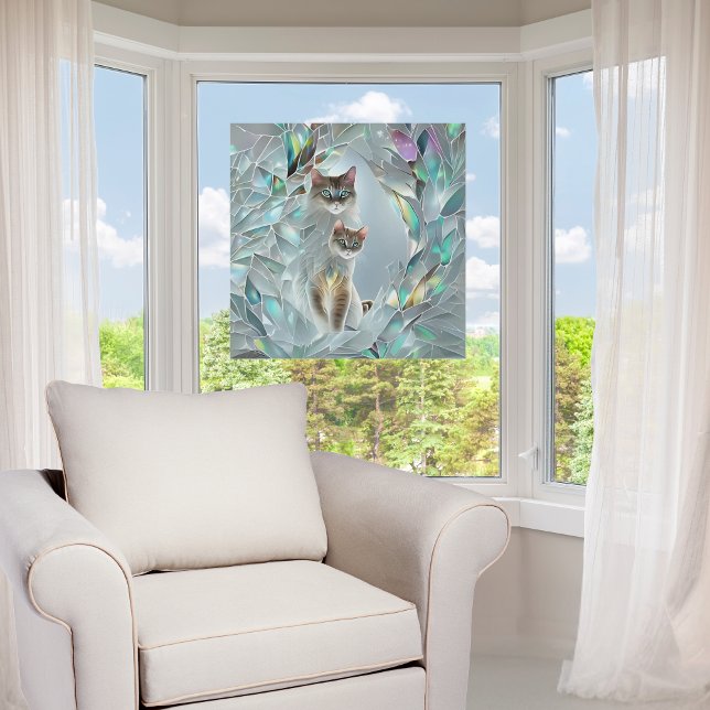 Faux Broken Glass Two Cats Peeking Out Window Cling (Creator Uploaded)