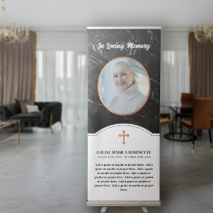 Faux Bronze Marble Cross In Loving Memory Photo Retractable Banner