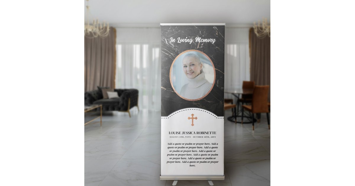 Faux Bronze Marble Cross In Loving Memory Photo Retractable Banner | Zazzle