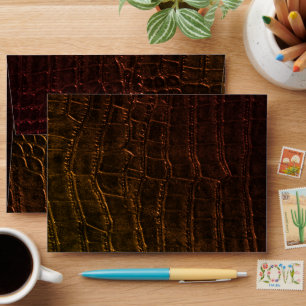 Faux Brown Alligator Crocodile Leather Print Envelope