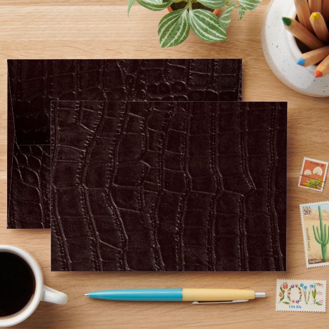 Faux Brown Alligator Crocodile Leather Print Envelope (Desk)