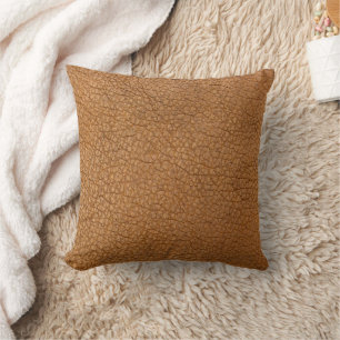 Faux Brown Animal Leather Print Crocodile Throw Pillow