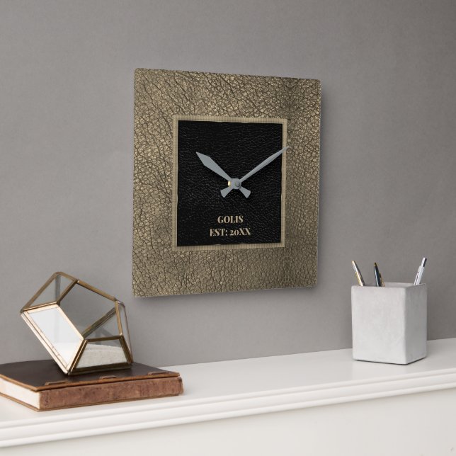  Faux Brown Black Leather Wall Clock (Office)