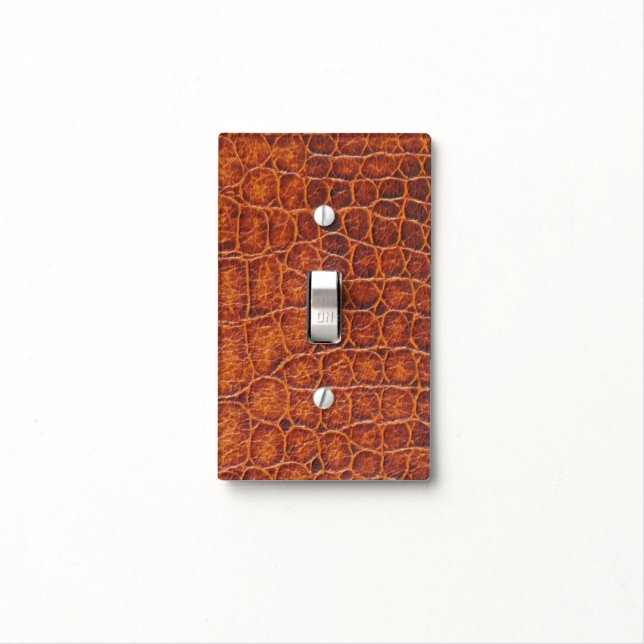 Faux Brown Crocodile Skin Print Light Switch (In Situ)