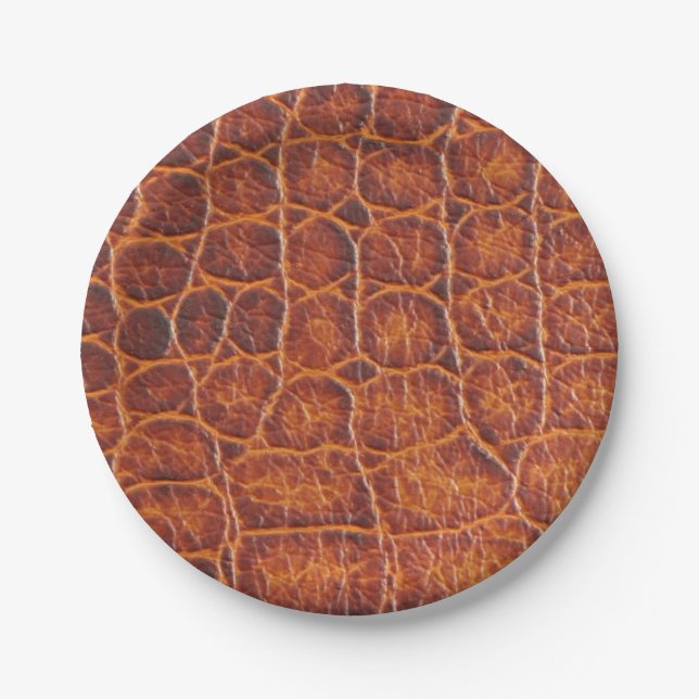 Faux Brown Crocodile Skin Print Paper Plates (Front)