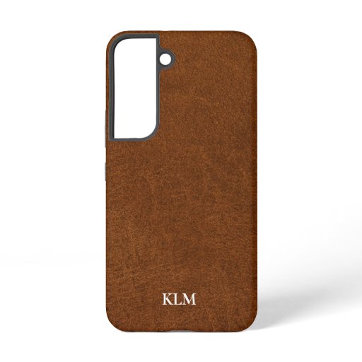 Faux Brown Leather 3 Letter Initial Monogram  Samsung Galaxy S22 Case