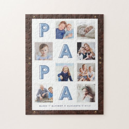 Faux Brown Leather Frame Papa Photo Collage Jigsaw Puzzle