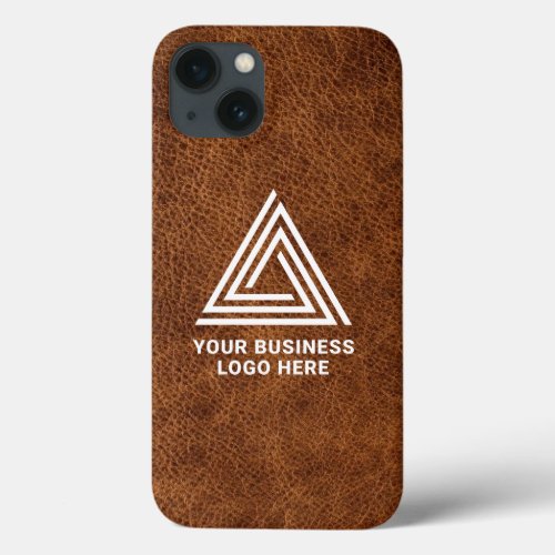 Faux Brown Leather Modern Business Logo iPhone 13 Case