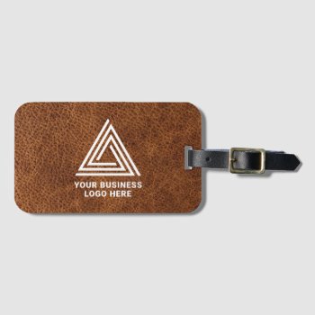 Faux Brown Leather Modern Business Logo Luggage Tag by designs4you at Zazzle