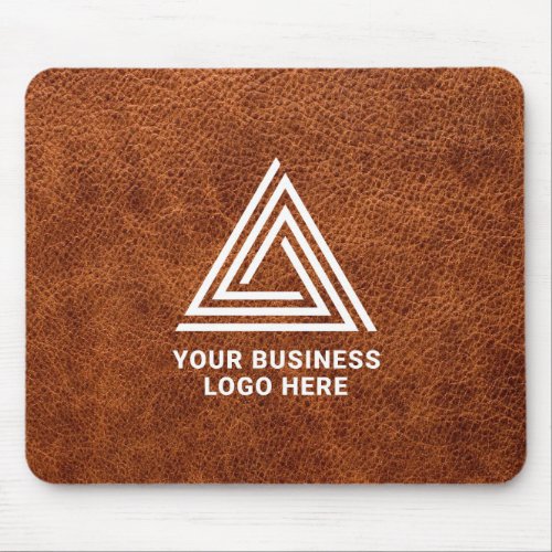 Faux Brown Leather Modern Business Logo Mouse Pad