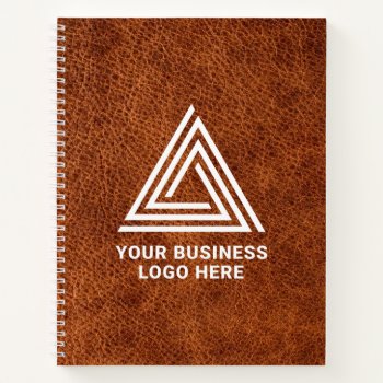 Faux Brown Leather Modern Business Logo Notebook by designs4you at Zazzle