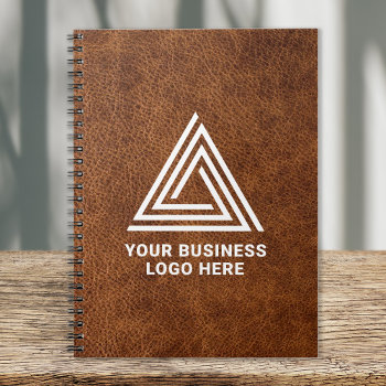 Faux Brown Leather Modern Business Logo Notebook by designs4you at Zazzle