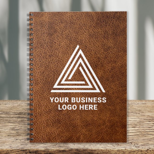 Faux Brown Leather Modern Business Logo Notebook (Creator Uploaded)