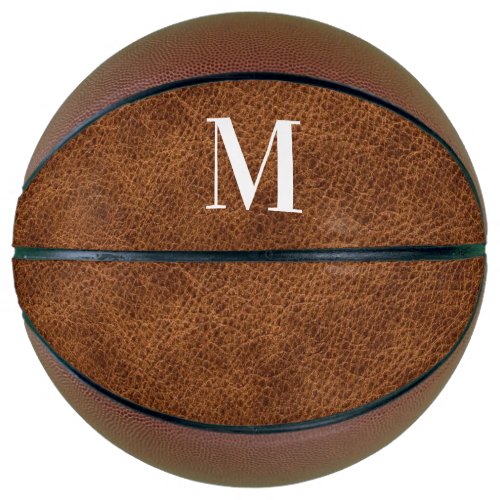 Faux Brown Leather Modern Monogram Basketball