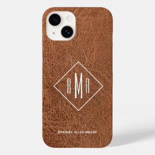 Faux Brown Leather Monogram  Case-Mate iPhone 14 Case