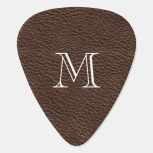 Faux Brown Leather Monogram Guitar Pick