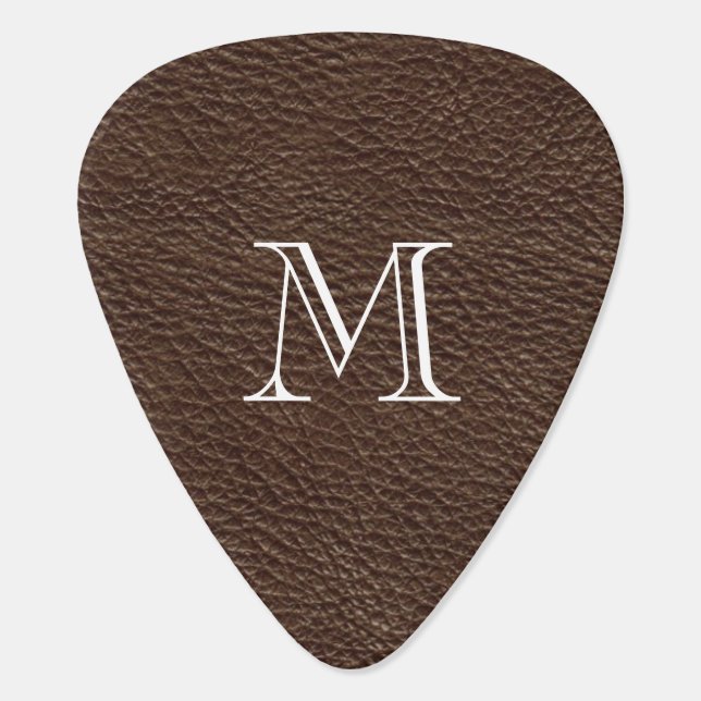 Faux Brown Leather Monogram Guitar Pick (Back)