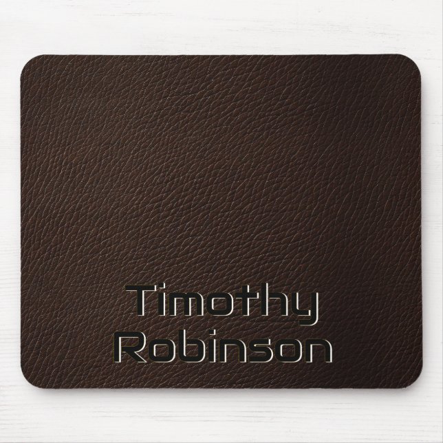 Faux Brown Leather Mousepad with Embossed Text (Front)