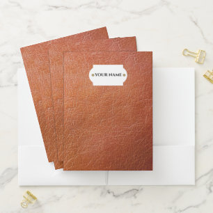 Faux brown leather pocket folder