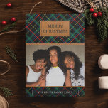 Faux Brown Leather Red and Green Tartan Christmas Holiday Card<br><div class="desc">Send your family and friends a unique tartan theme holiday card with your favorite family photo. Flip the card over to reveal a faux leather texture on the back of the card.</div>
