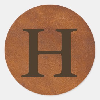 Faux Brown Leather Texture Classic Round Sticker by lazytextures at Zazzle