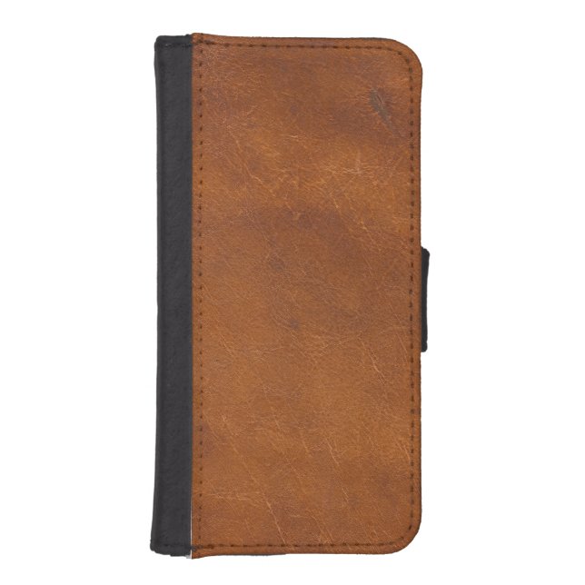 Faux Brown Leather Texture iPhone Wallet Case (Front)