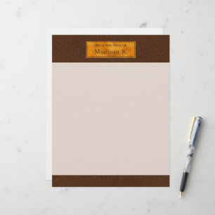 Faux Brown Leather Texture With Gold Foil Banner Letterhead