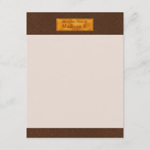 Faux Brown Leather Texture With Gold Foil Banner Note Card