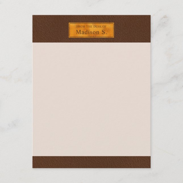 Faux Brown Leather Texture With Gold Foil Banner Note Card (Front)