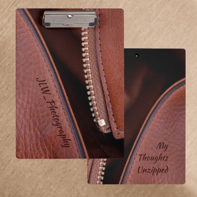 Faux Brown Leather Thoughts Unzipped Personalized Clipboard (Creator Uploaded)