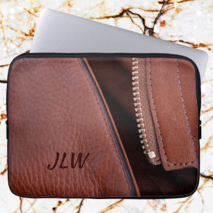 Faux Brown Leather Unzipped Stylish Customizable Laptop Sleeve