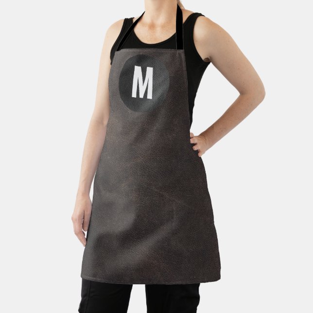 Faux Brown Leather Vegan Monogram Apron (Insitu)