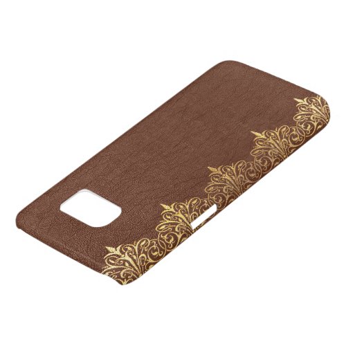 Faux Brown Vintage Leather Gold Floral Border No4 Samsung Galaxy S7 Case