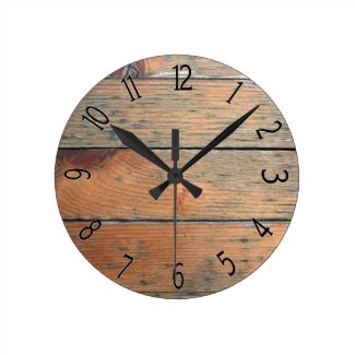 Faux Brown Wooden Paneling Round Clock