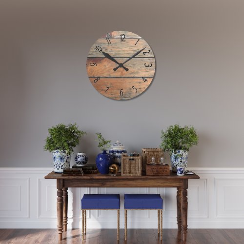 Faux Brown Wooden Paneling Round Clock