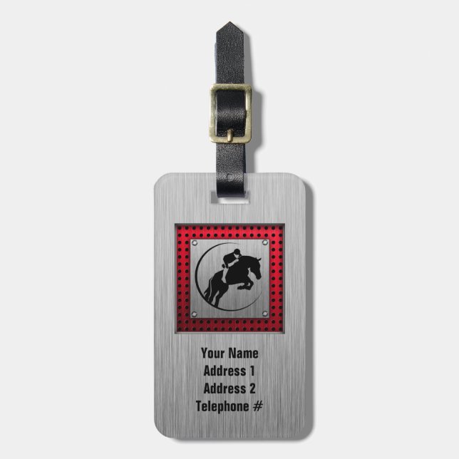 Faux Brushed Aluminum Equestrian. Luggage Tag (Front Vertical)